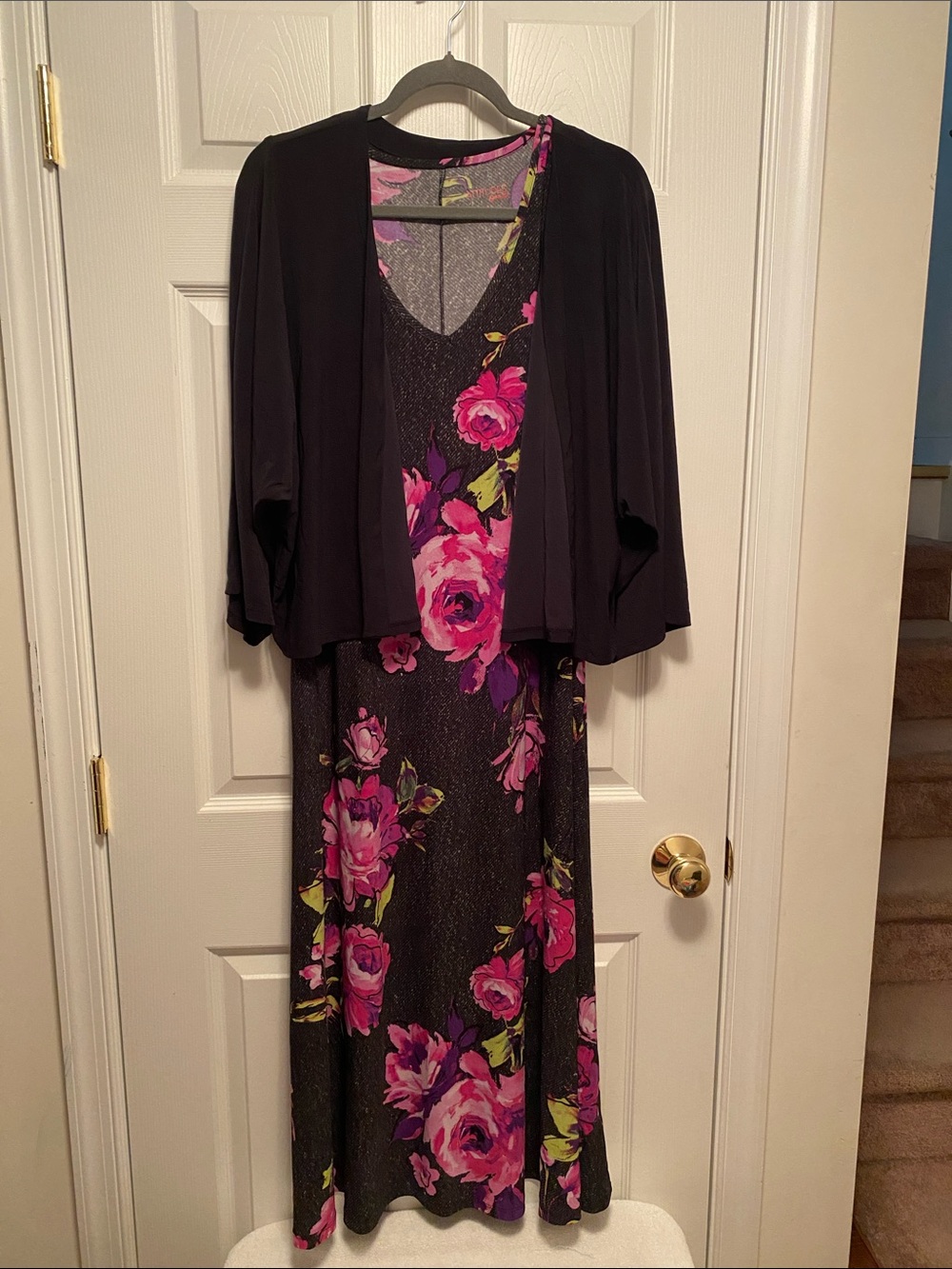 Attitudes by Renee Black Floral  Dress with Black Topper Jacket…size L